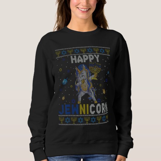 Happy Jewnicorn Hanukkah Sweater Dabbing Unicorn M (Voorkant)