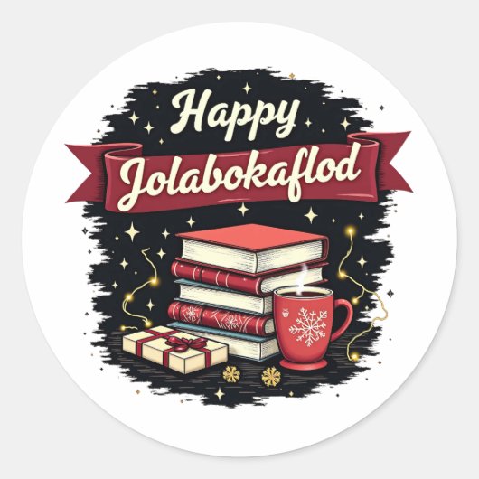 Happy Jolabokaflod Giftholida Uitnodiging Ronde Sticker (Voorkant)