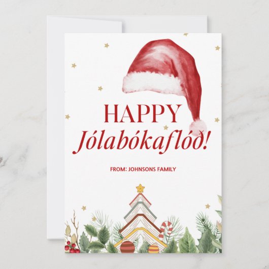 Happy Jolabokaflod IJslands Boek Schattige Kerstmi Feestdagenkaart (Voorkant)