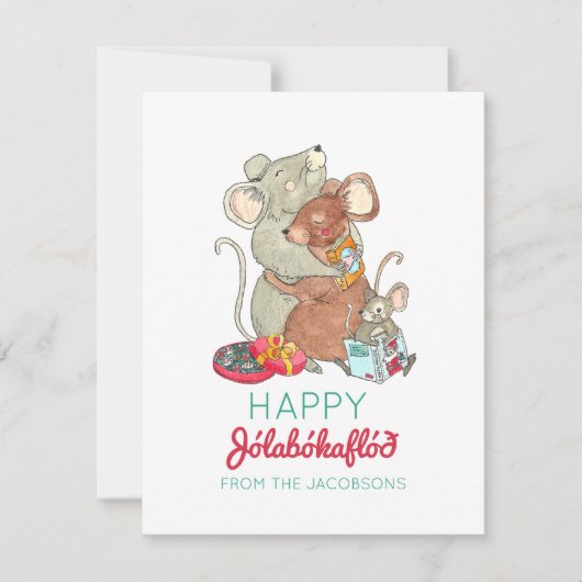 Happy Jolabokaflod Muis Familie Feestdagenkaart (Voorkant)