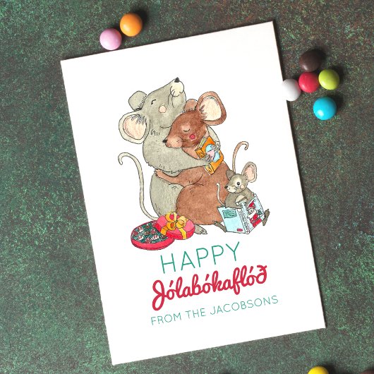 Happy Jolabokaflod Muis Familie Feestdagenkaart