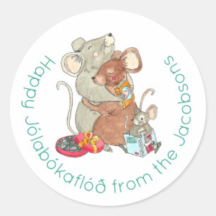 Happy Jolabokaflod Muouse Family Holiday Ronde Sticker