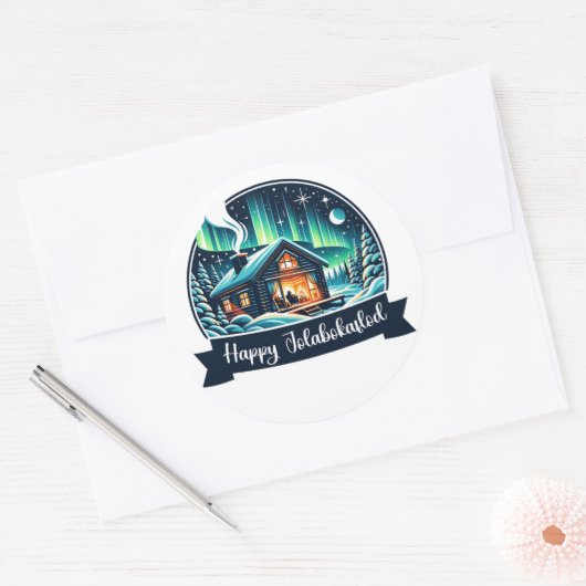 Happy Jolabokaflod Ronde Sticker (Envelop)