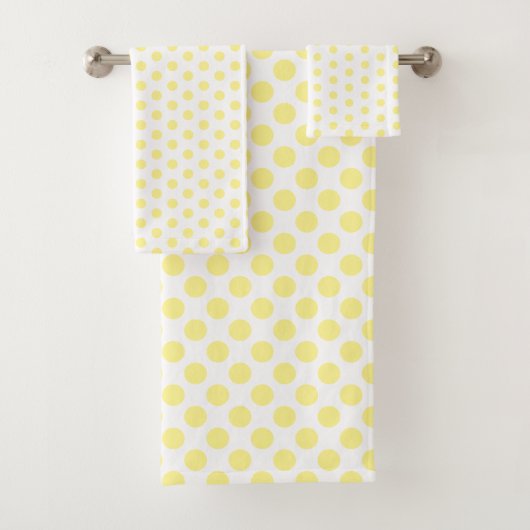 Happy Joyful Cheerful Yellow Polkadots op wit Bad Handdoek (Insitu)