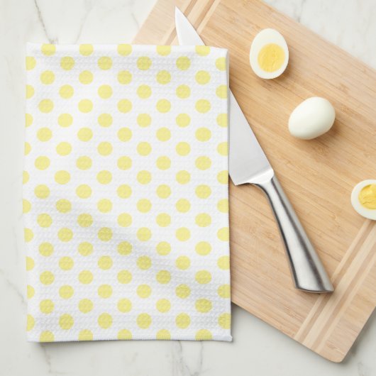 Happy Joyful Cheerful Yellow Polkadots op wit Theedoek (Quarter Fold)