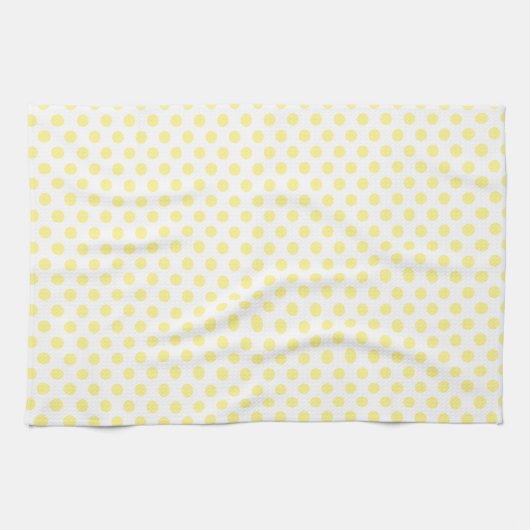 Happy Joyful Cheerful Yellow Polkadots op wit Theedoek (Horizontaal)