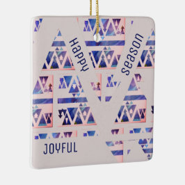 Happy Joyful Season Modern Blue & Off White Keramisch Ornament