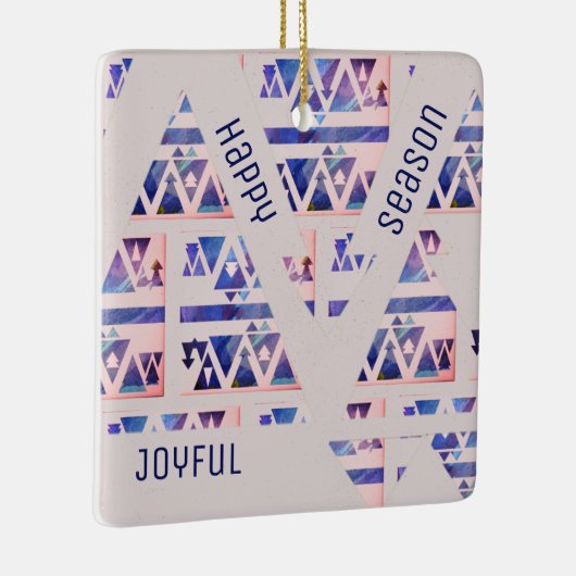 Happy Joyful Season Modern Blue & Off White Keramisch Ornament (Rechts)