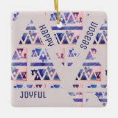 Happy Joyful Season Modern Blue & Off White Keramisch Ornament (Voorkant)