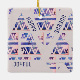 Happy Joyful Season Modern Blue & Off White Keramisch Ornament