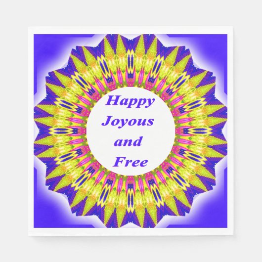 HAPPY JOYOUS EN GRATIS geschreven in levendig desi Servet (Voorkant)