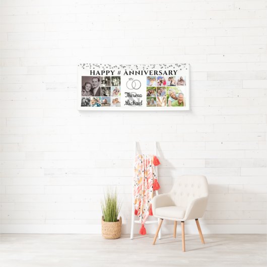 Happy Jubileum 18 Aangepaste Silver voor fotoColla Spandoek (Insitu)