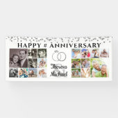 Happy Jubileum 18 Aangepaste Silver voor fotoColla Spandoek (Horizontaal)