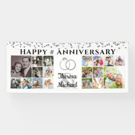 Happy Jubileum 18 Aangepaste Silver voor fotoColla Spandoek