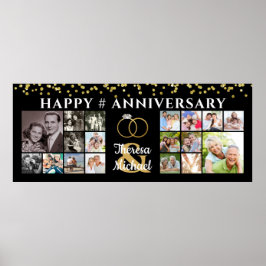 Happy Jubileum 18 Photo Collage Black Gold Poster