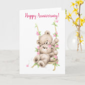 Happy Jubileum, beer koppel over zwaaien Kaart (Gele Bloem)