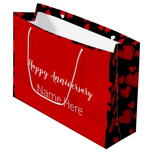 Happy Jubileum Black en Red met hart Groot Cadeauzakje (Voorkant Gekanteld)