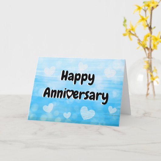 Happy Jubileum Blue en Black Hearts Kaart (Gele Bloem)