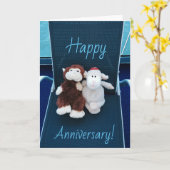 Happy Jubileum Briefkaart met Monkey & Lamb (Gele Bloem)