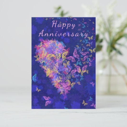 Happy Jubileum Card Butterfly Heart Romantic Kaart (Staand voorkant)