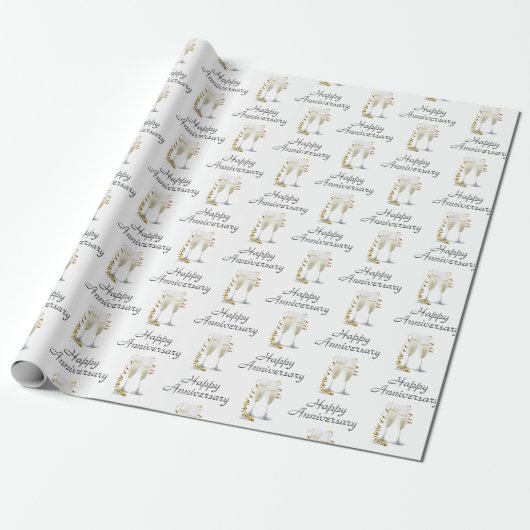 Happy Jubileum Champagne Toast White Cadeaupapier (Uitgerold)