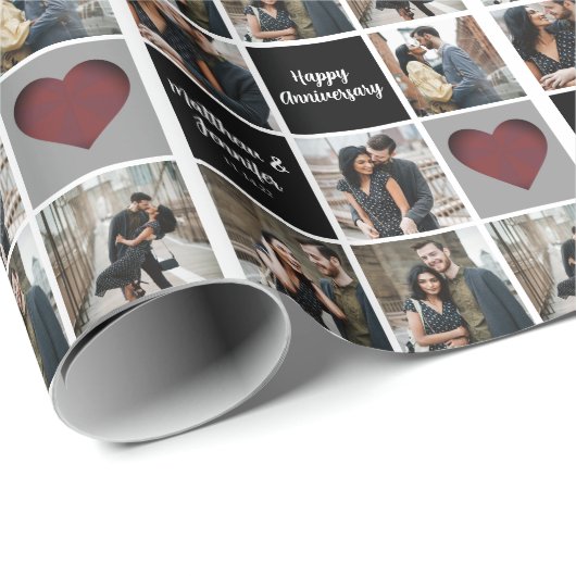 Happy Jubileum Chic Custom Couple Photo Collage Cadeaupapier (Rol Hoek)