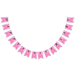 Happy Jubileum Cluster Helder Roze Liefdesharten Vlaggetjes