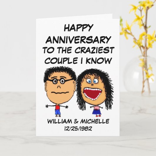 Happy Jubileum Crazy Couple Kaart (Gele Bloem)