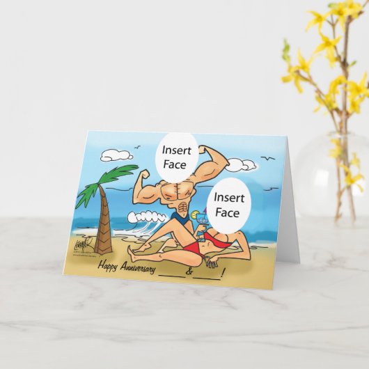 Happy Jubileum Custom Foto Caricature Kaart (Gele Bloem)