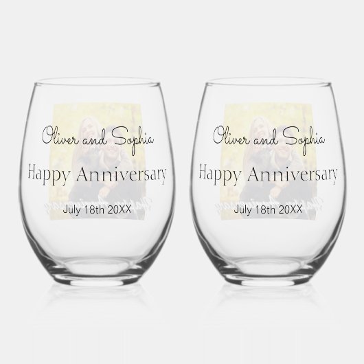 Happy Jubileum Custom Foto Stijlvolle Set van 2 Wijnglas Zonder Voet (Achterkant)
