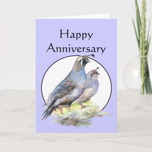 Happy Jubileum Cute California Quail Birds Kaart (Voorkant)