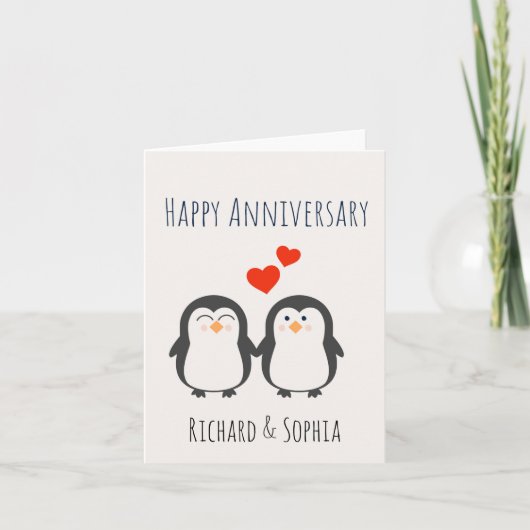 Happy Jubileum - Cute Penguin Couple Card Kaart (Voorkant)