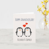 Happy Jubileum - Cute Penguin Couple Card Kaart (Gele Bloem)