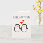 Happy Jubileum - Cute Penguin Couple Card Kaart (Gele Bloem)