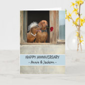 Happy Jubileum Dachshund Couple Bride Groom Kaart (Gele Bloem)