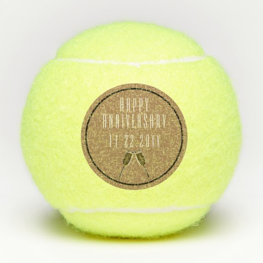 Happy Jubileum Dated Champagne Toast Tennisballen (Voorkant)