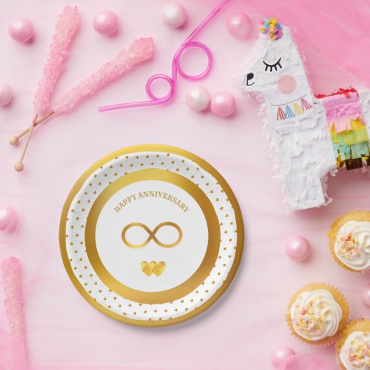 Happy Jubileum Gouden Stippen Papieren Bordje (Feest)