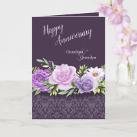 Happy Jubileum grootouders Paarse Rozen Damask