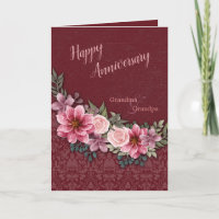 Happy Jubileum grootouders Red Pink Damask