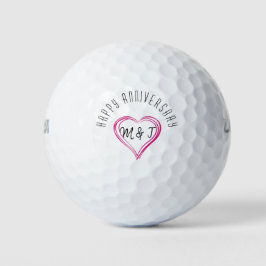 Happy Jubileum Heart Couple Monogram Golfballen