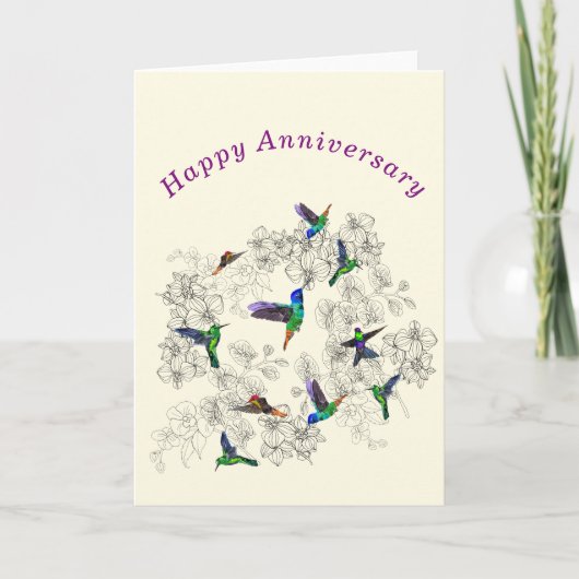 Happy Jubileum Kaart Flying Spring Birds (Voorkant)