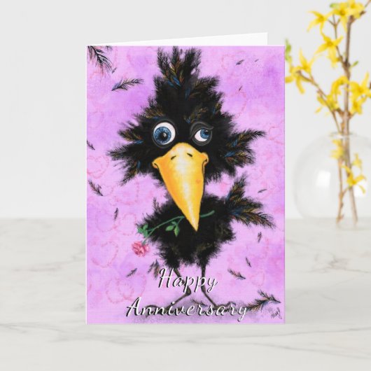 Happy Jubileum Kaart in Love Crow Romantic (Gele Bloem)