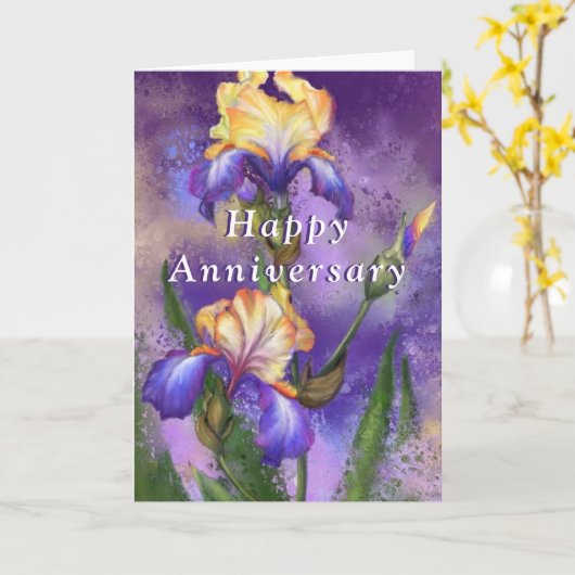 Happy Jubileum Kaart met mooie irisbloem (Gele Bloem)