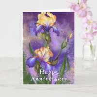 Happy Jubileum Kaart Paars Iris Flowers