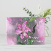 Happy Jubileum Kaart Paars Roze Lily Flower (Staand voorkant)