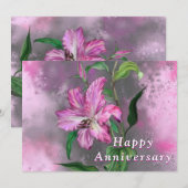 Happy Jubileum Kaart Paars Roze Lily Flower (Voorkant / Achterkant)