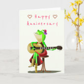 Happy Jubileum Kaart - Party Frog Guitar Player (Gele Bloem)
