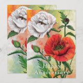 Happy Jubileum Kaart Red White Poppies (Voorkant / Achterkant)