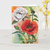 Happy Jubileum Kaart Red White Poppy Flowers (Gele Bloem)