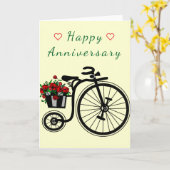 Happy Jubileum Kaart Romantic Flowers Bike (Gele Bloem)